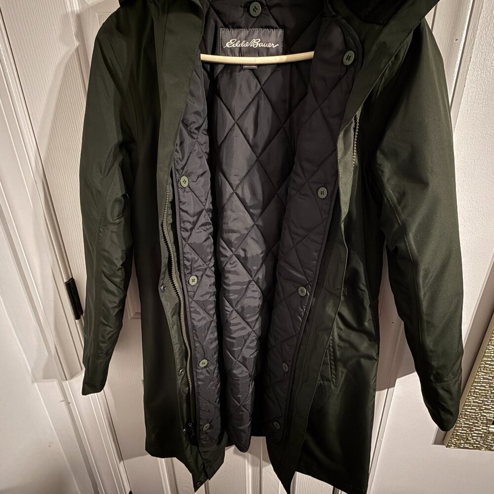 Eddie Bauer Girl on the Go Insulated Trench Coat – Olive – Size M (NWOT)